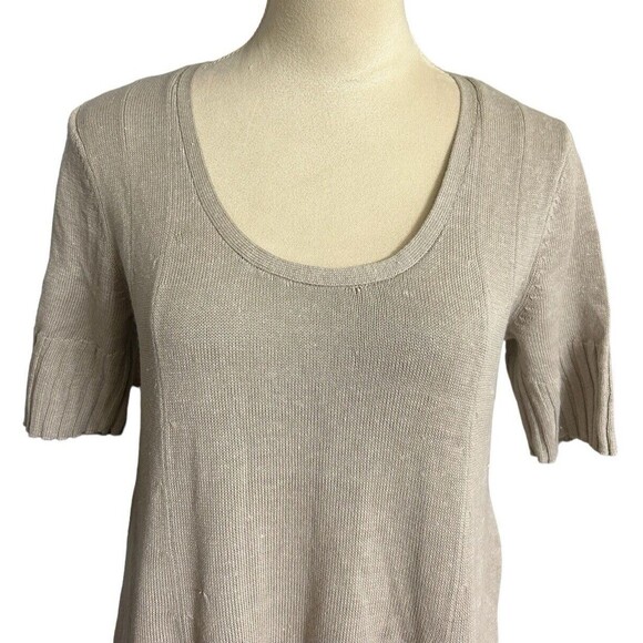 J Jill  Sweater Dress Beige Neutral Linen Blend Short Sleeves Pullover Women M/L - Picture 2 of 8